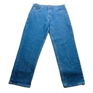 Men's Carhartt Denim Blue Work Jeans Relaxed Fit Flame‎ Resistant Size 38X32